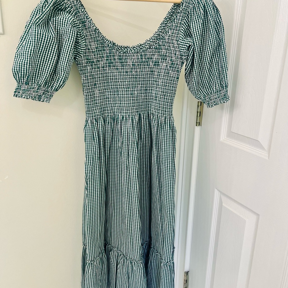 Hill House Green Gingham Midi Dress